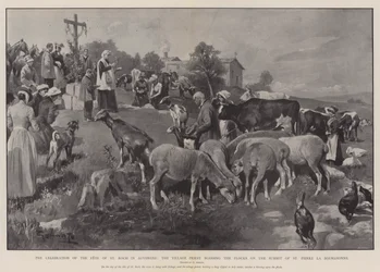 The Celebration of the Fete of St Roch in Auvergne, the Village Priest blessing the Flocks on the Summit of St Pierre la Bourlhonne